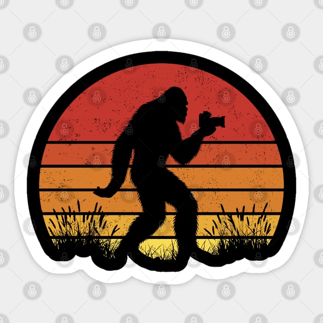 Bigfoot Taking Pictures Vintage Sunset Photographer Sticker by Cuteness Klub